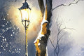 WATERCOLOR- Street lamp in snow by Terri 12/11/2026